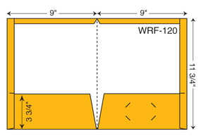 WRF-120. 9" x 11 3/4" Reinforced Folder. Two 3 3/4" pockets, reinforced top.